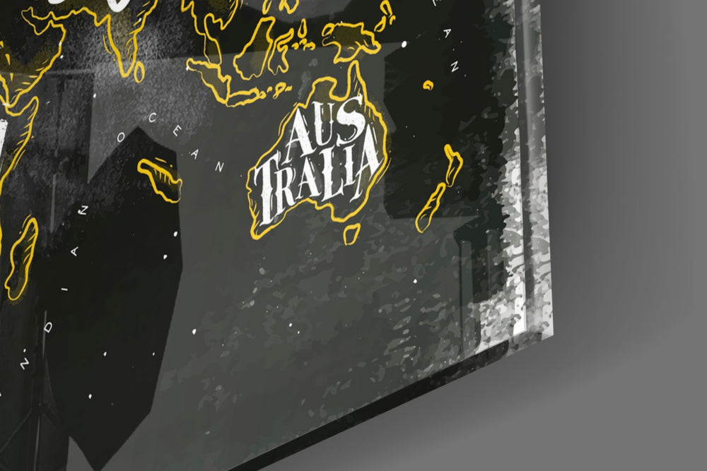 Modern World Map panel catching window light to reveal its tonal contrast