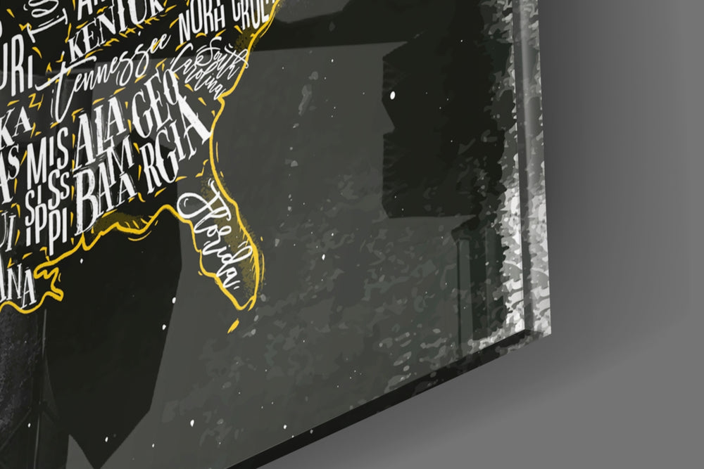 Map of USA panel catching window light to reveal its tonal contrast
