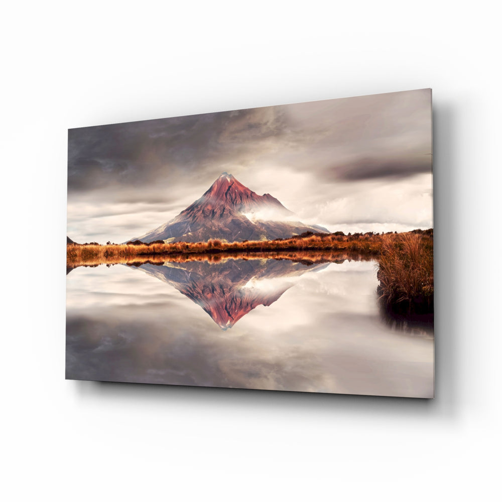Mirrored-landscape panel bringing serene calm to a contemporary lounge