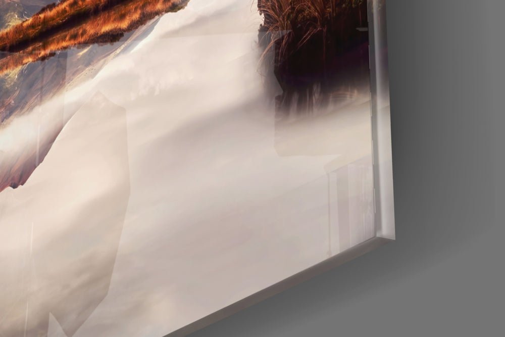 Mountain panel catching window light to reveal its luminous calm