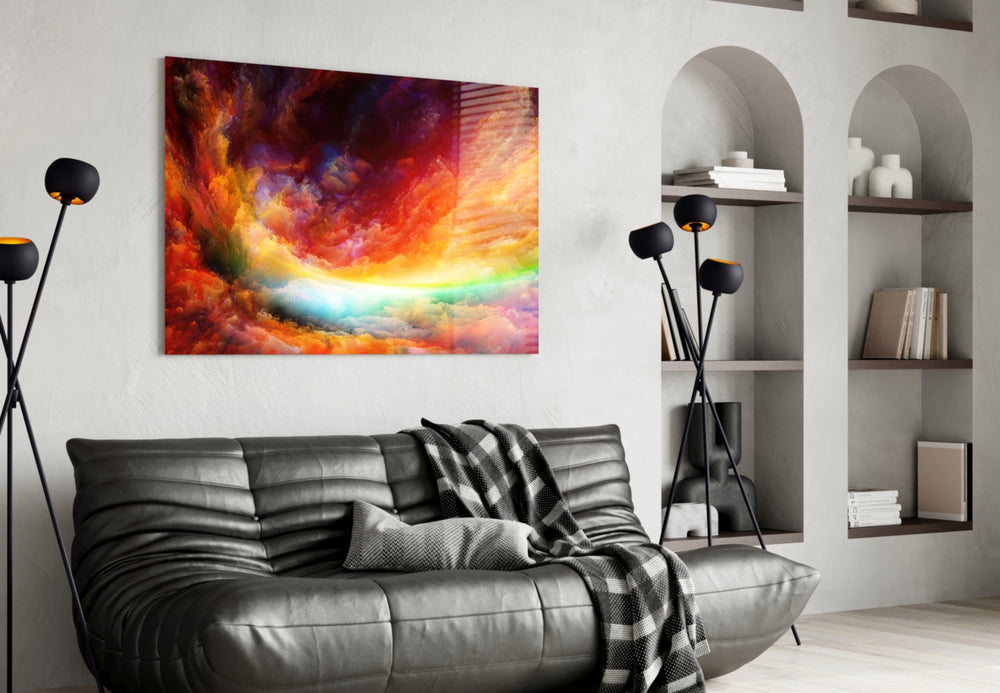 Abstract panel adding editorial mood to a bedroom