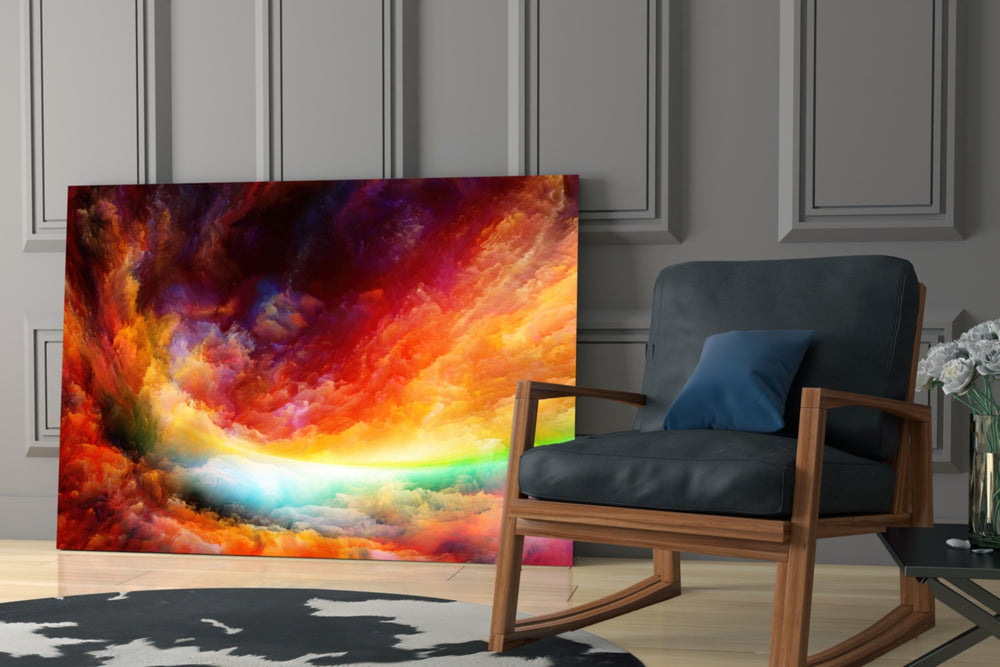 Abstract artwork anchoring a wall with vibrant energetic palette