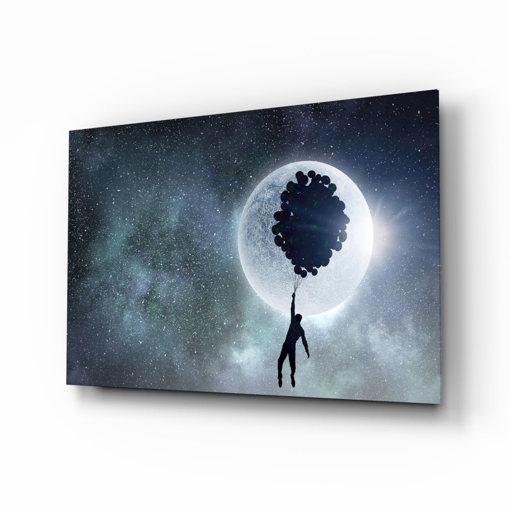 Surreal-monochrome panel bringing dreamy calm to a contemporary bedroom