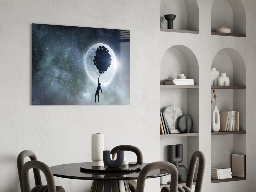 Hot Air Balloons glass print enhancing a hallway with cinematic calm