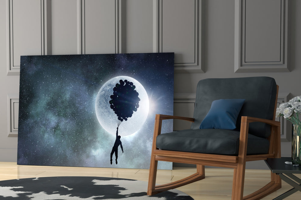 Hot Air Balloons artwork anchoring a wall with dreamy monochrome palette