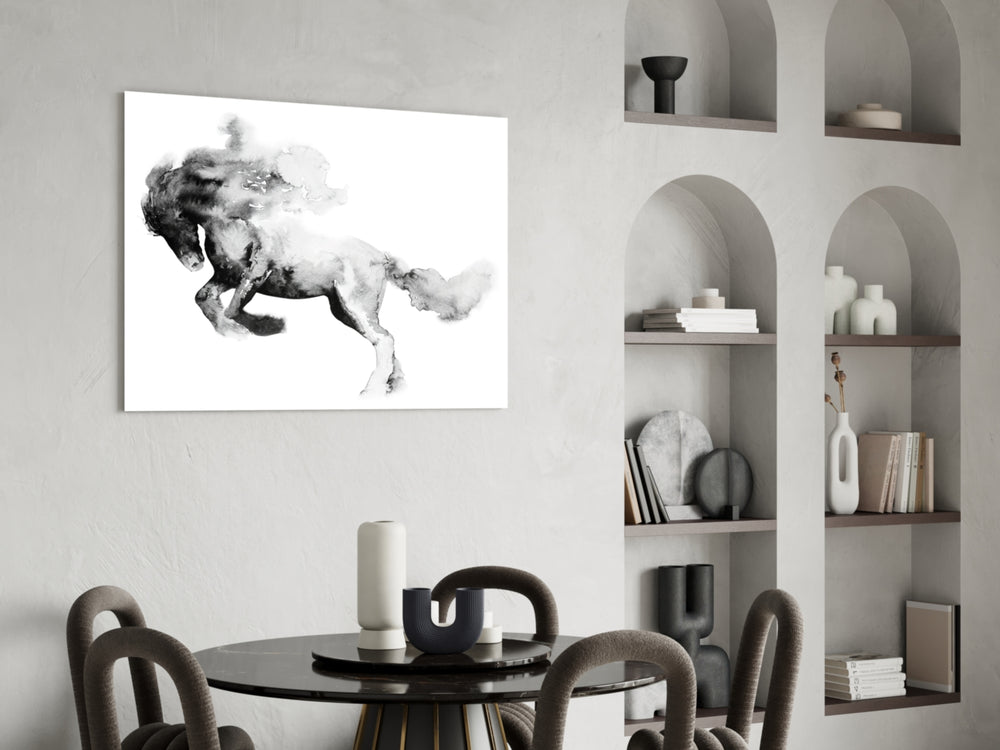 Horse glass print enhancing an office with cinematic calm