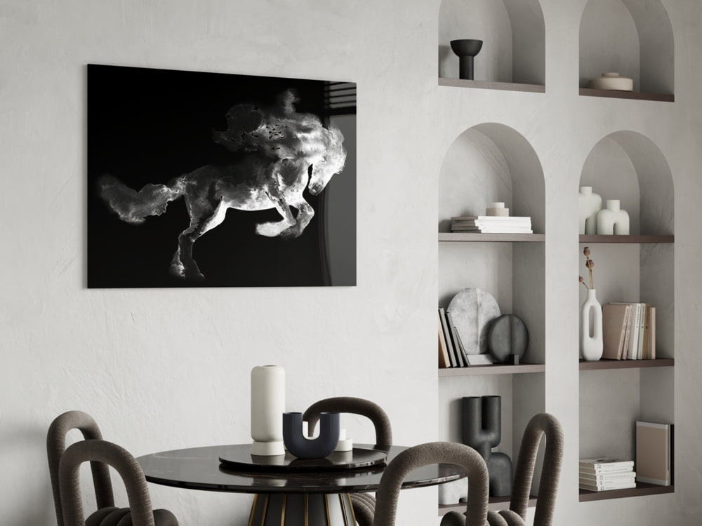 Horse glass print enhancing a man cave with cinematic drama