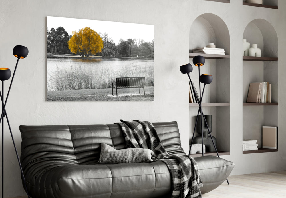 Yellow Tree panel adding editorial mood to a hallway