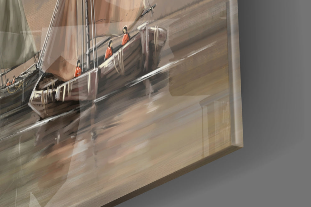 Sailboats panel catching window light to reveal its luminous wash