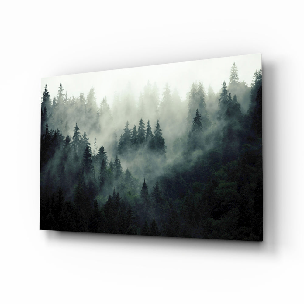 Moody-mountain panel bringing serene quiet to a contemporary lounge