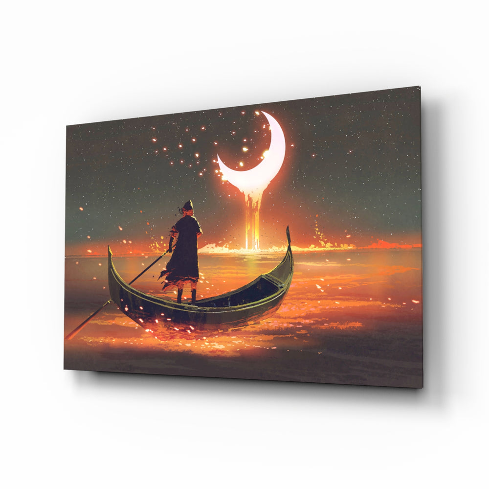 Fantasy-surreal panel bringing dreamy warmth to a contemporary lounge
