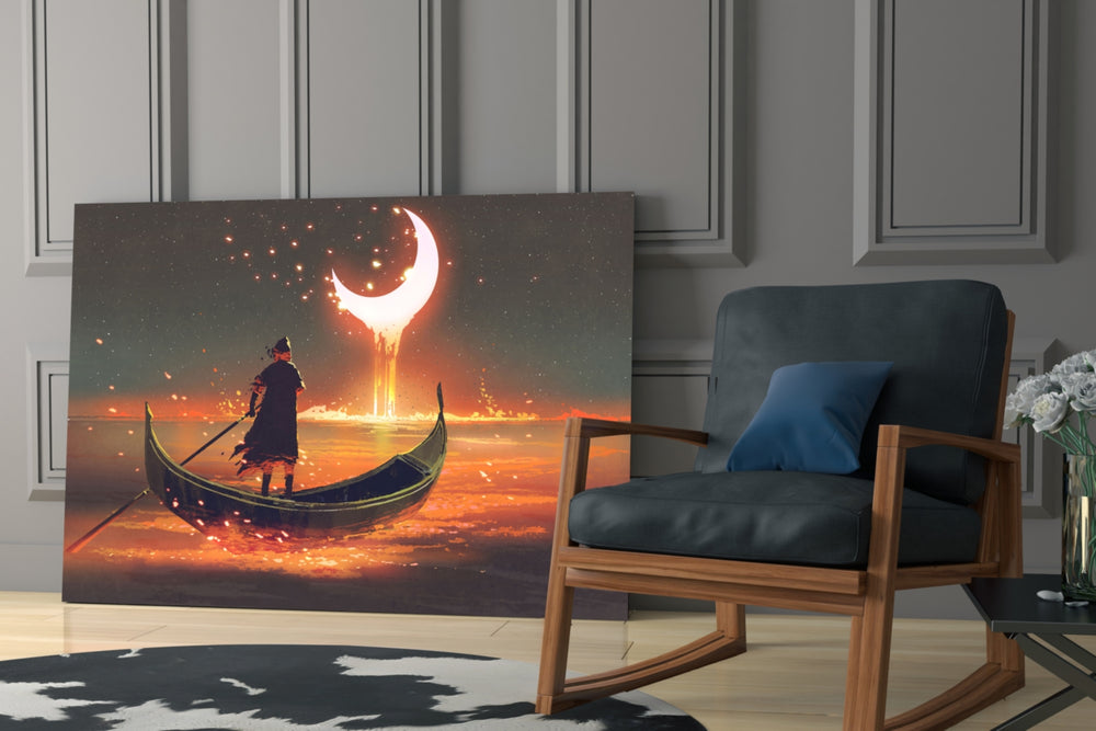 Red Moon artwork anchoring a wall with dreamy fantasy palette