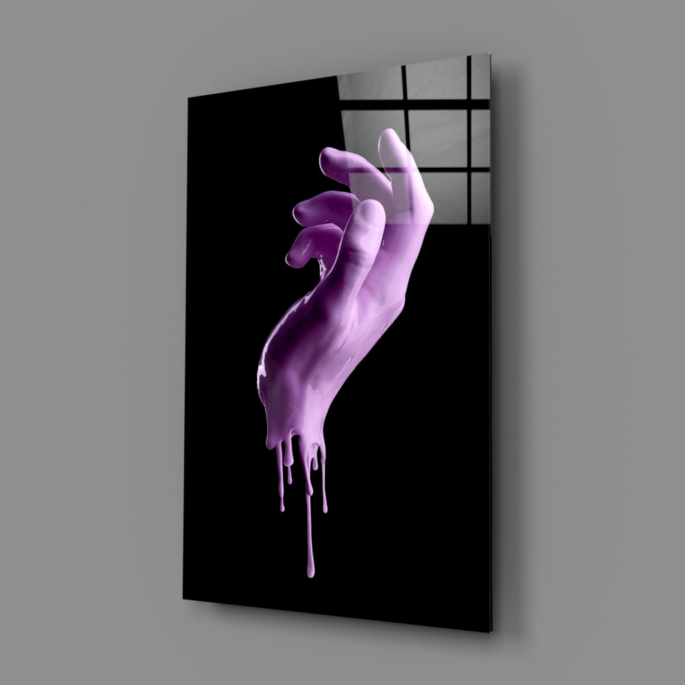Hand close-up showing lavender fingers dripping liquid paint