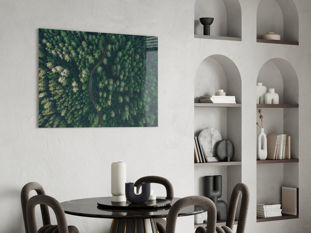 Forest glass print enhancing an office with cinematic mood