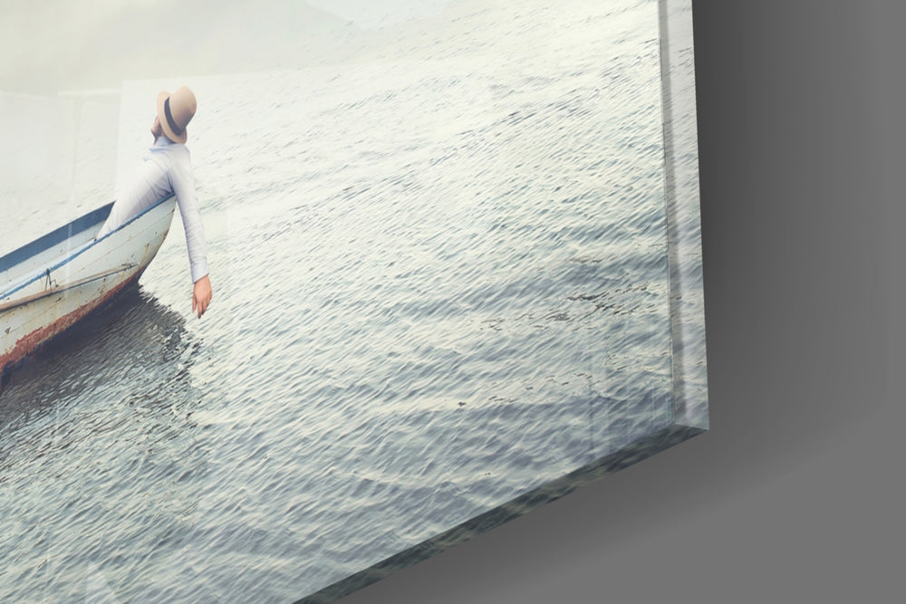 Marine panel catching window light to reveal its luminous calm