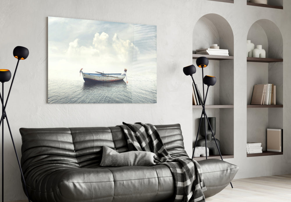 Marine panel adding editorial calm to a bathroom