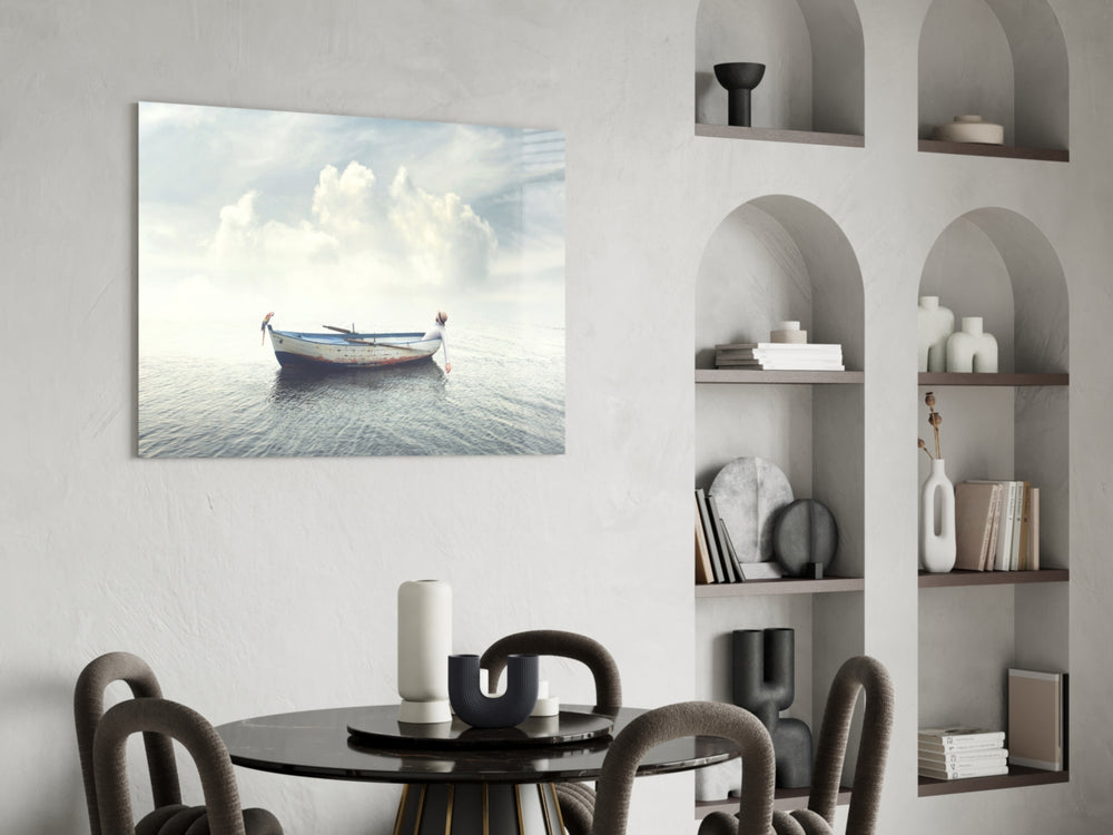 Marine glass print enhancing a hallway with cinematic mood