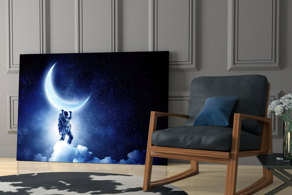 Moon Bearer artwork anchoring a wall with dreamy space palette