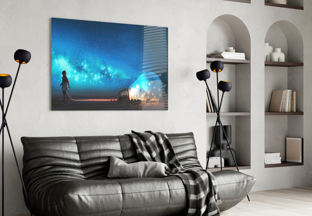 Starry Night panel adding editorial wonder to a bedroom