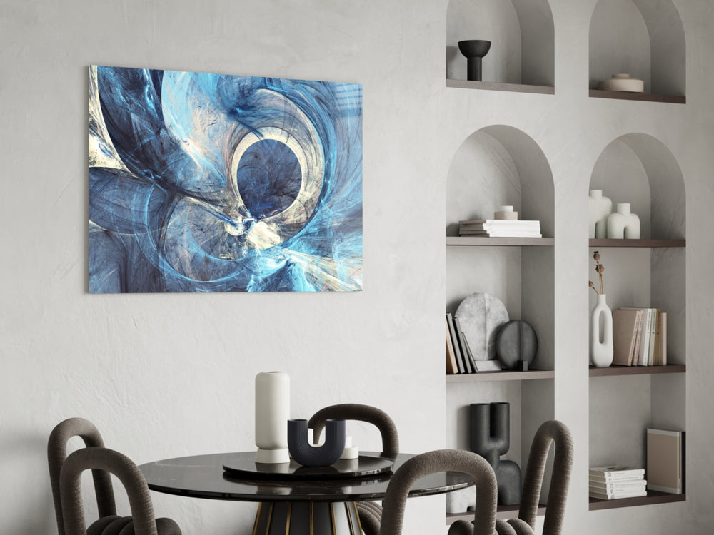 Abstract glass print enhancing a hallway with cinematic drama