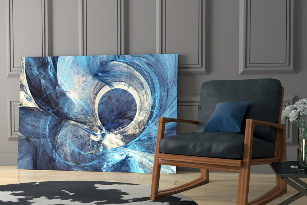 Abstract artwork anchoring a wall with bold energetic palette