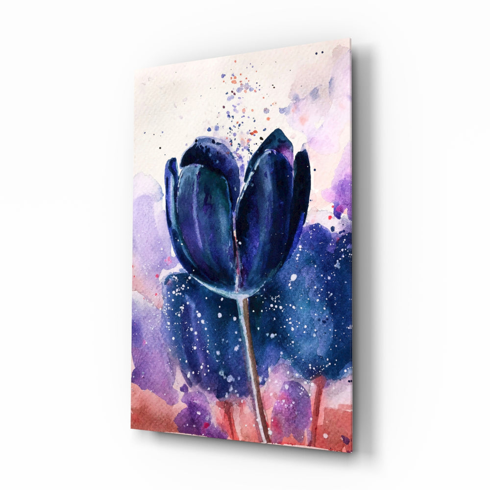 Painterly-floral panel bringing romantic warmth to a contemporary bedroom