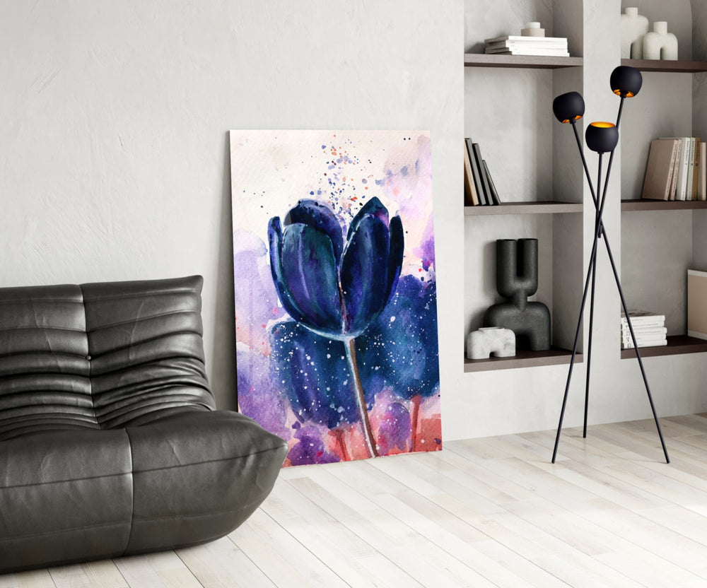 Tulip glass print enhancing a dining room with cinematic warmth