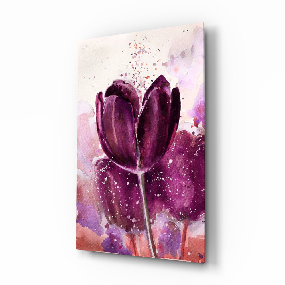 Painterly-floral panel bringing romantic warmth to a contemporary lounge