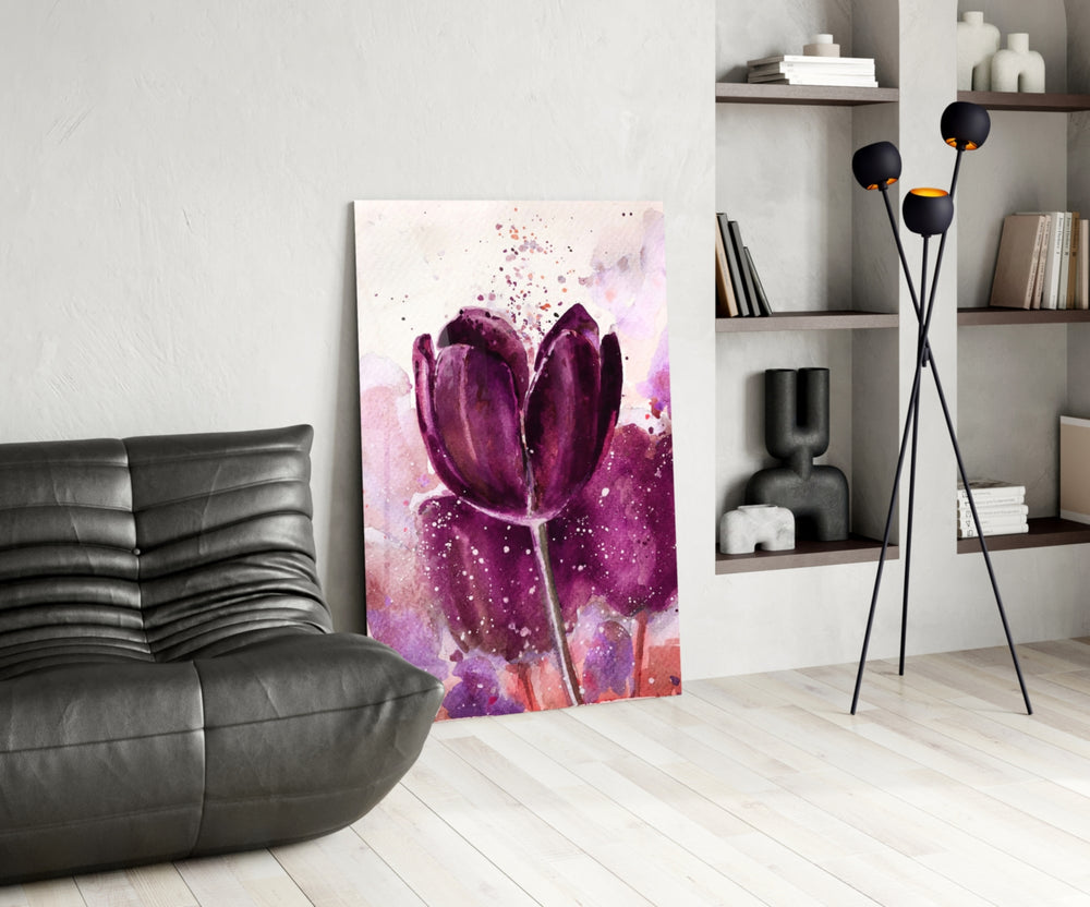 Tulip glass print enhancing a dining room with cinematic warmth