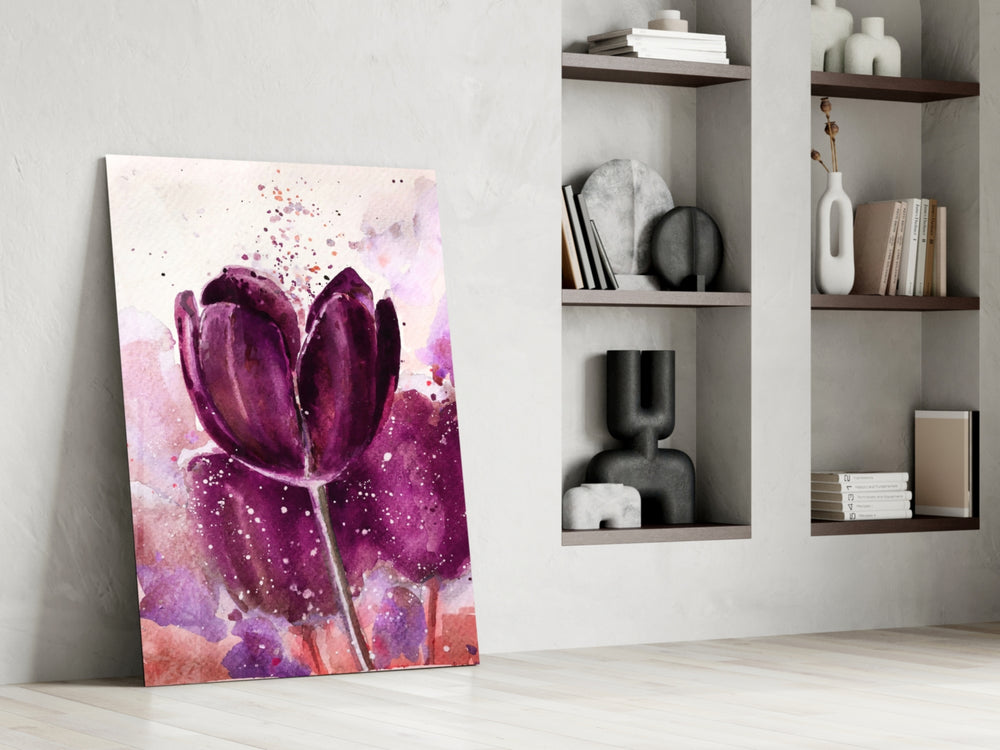 Tulip artwork anchoring a wall with romantic painterly palette