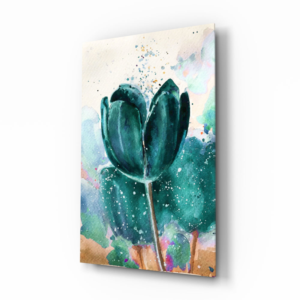 Painterly-floral panel bringing serene calm to a contemporary lounge