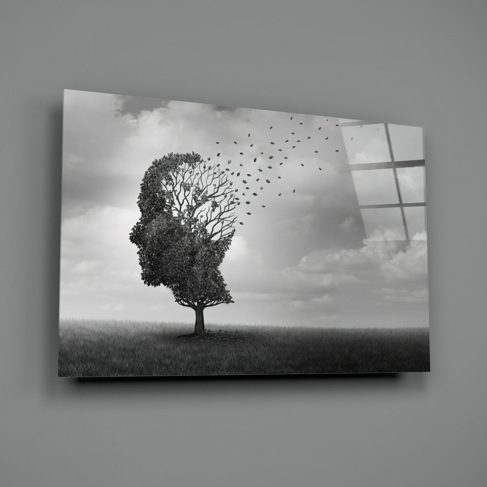 Autumn of Thoughts close-up showing head-shaped tree with leaves becoming birds
