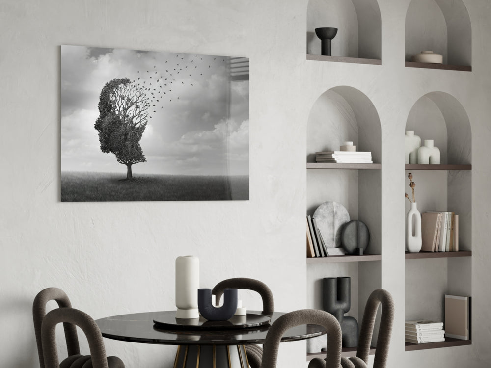 Autumn of Thoughts glass print enhancing an office with cinematic calm