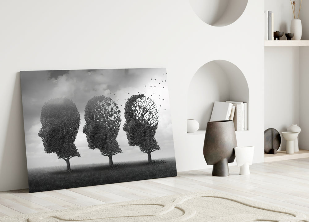 Autumn of Thoughts glass wall art styled above a console in a study