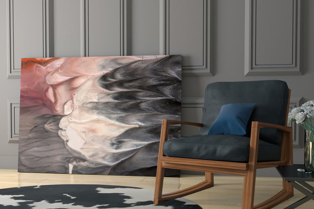 Abstract artwork anchoring a wall with serene minimalist palette