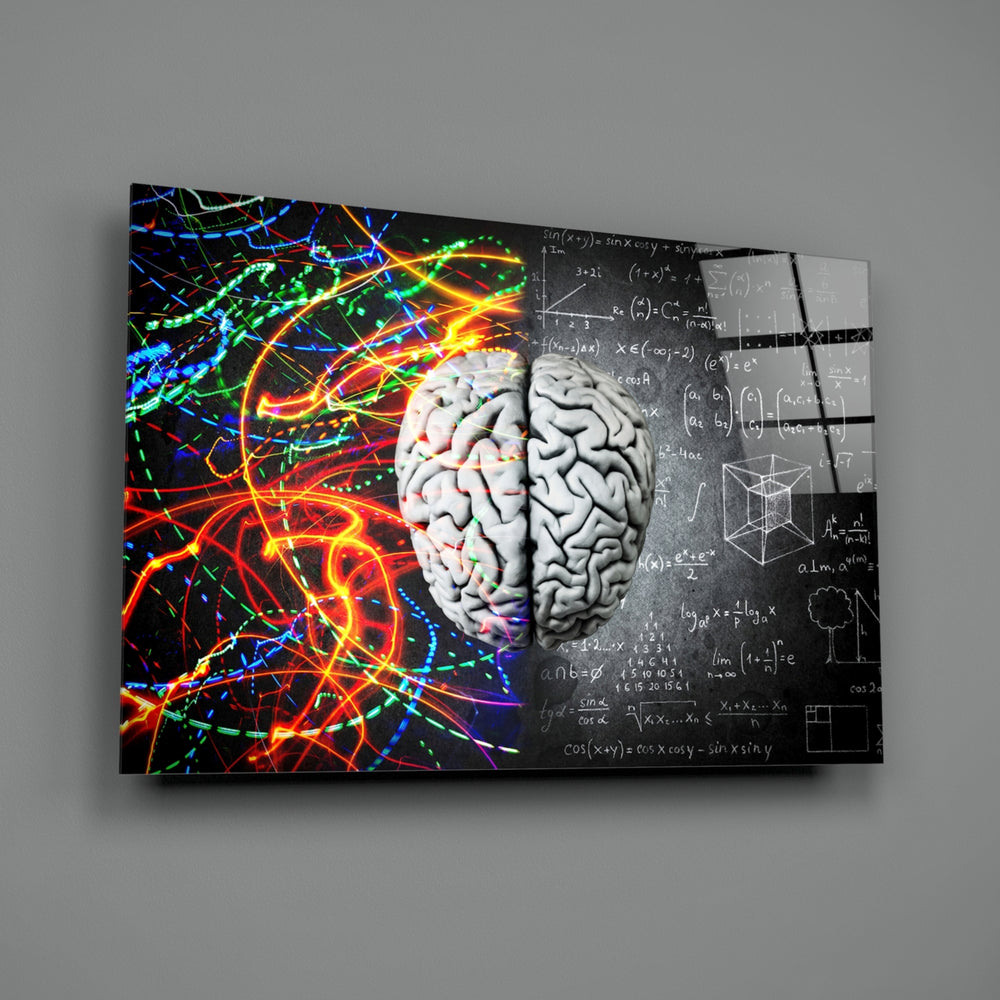 Brain close-up showing pearl brain between chalk equations and neon synapse trails