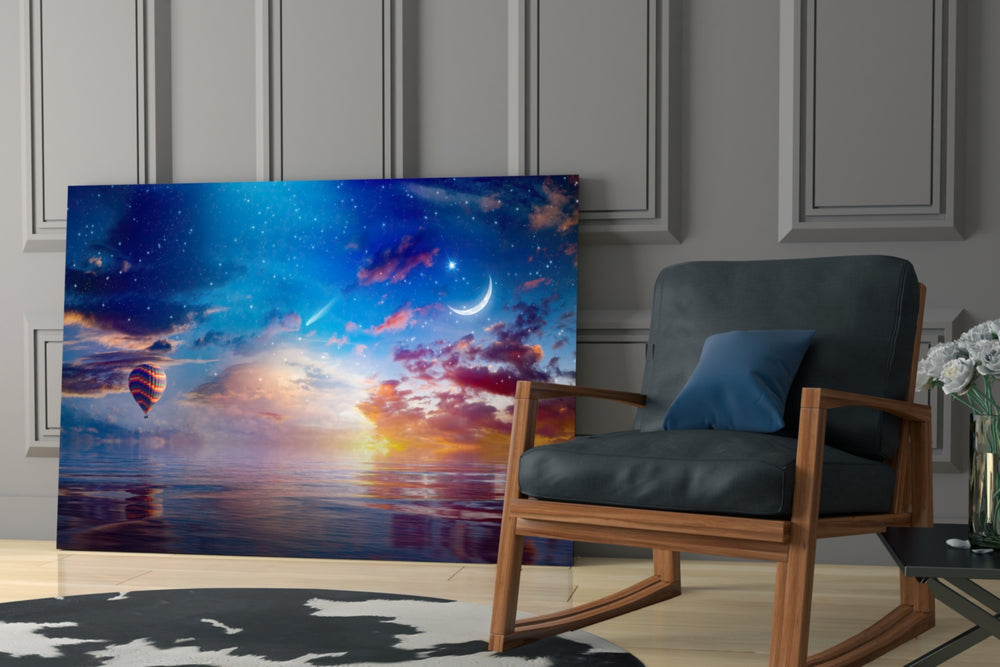 Landscape artwork anchoring a wall with dreamy fantasy palette