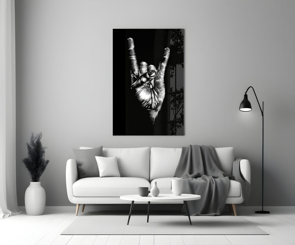 Horns Hands glass wall art styled in a gaming room