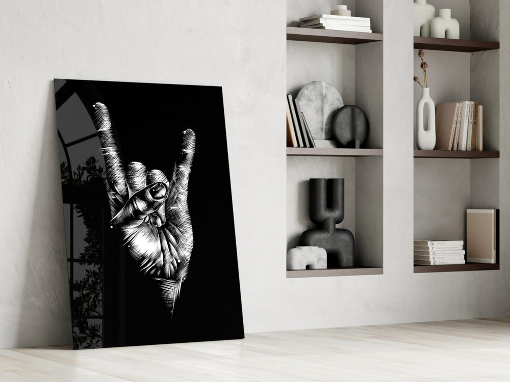 Horns Hands artwork anchoring a wall with bold music palette