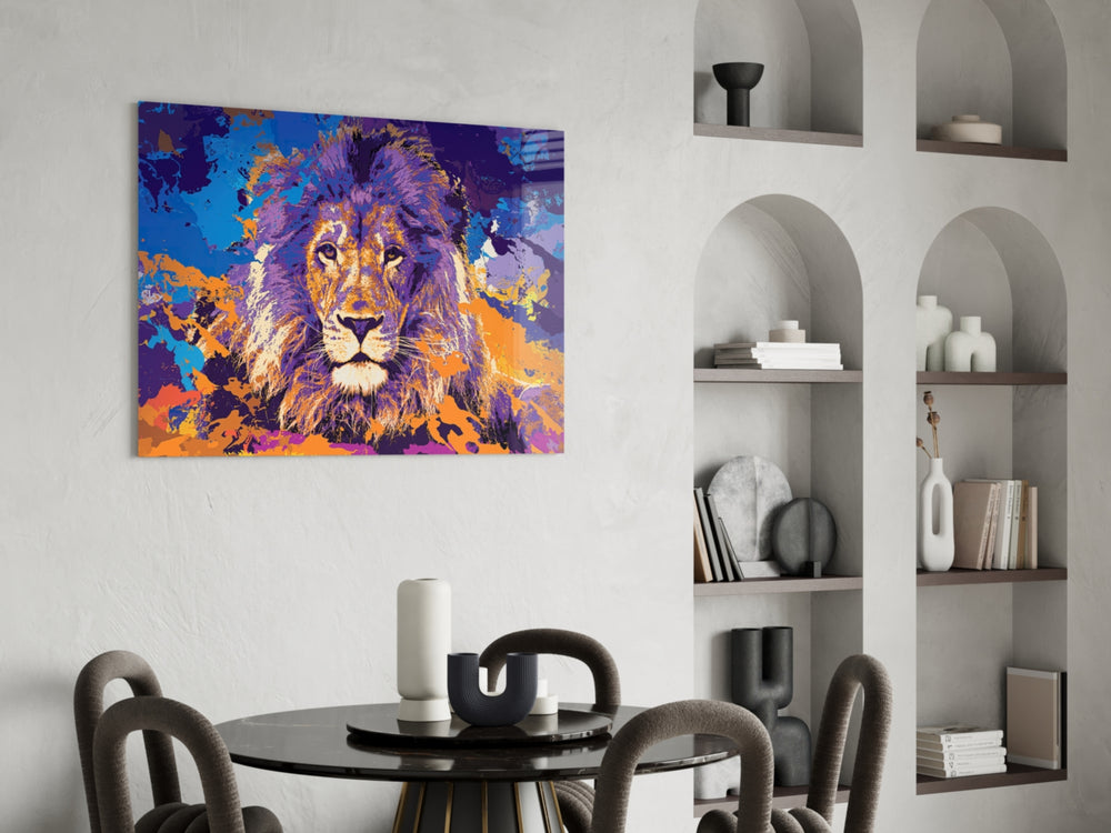 Lion glass print enhancing an office with cinematic drama
