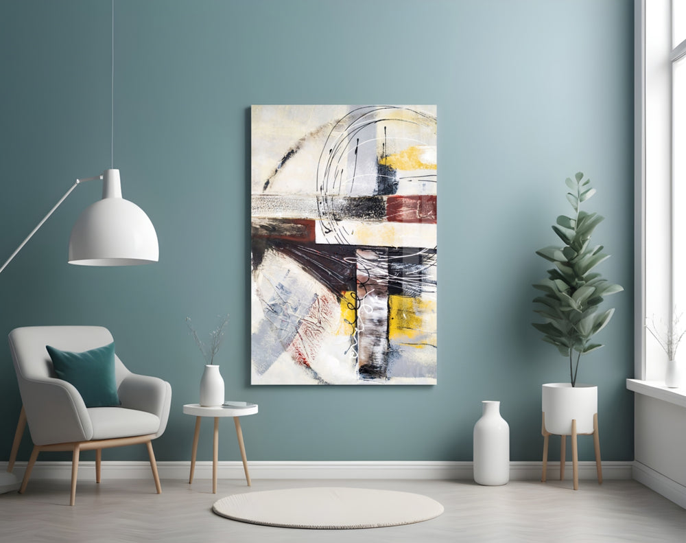 Abstract panel adding editorial mood to a hallway