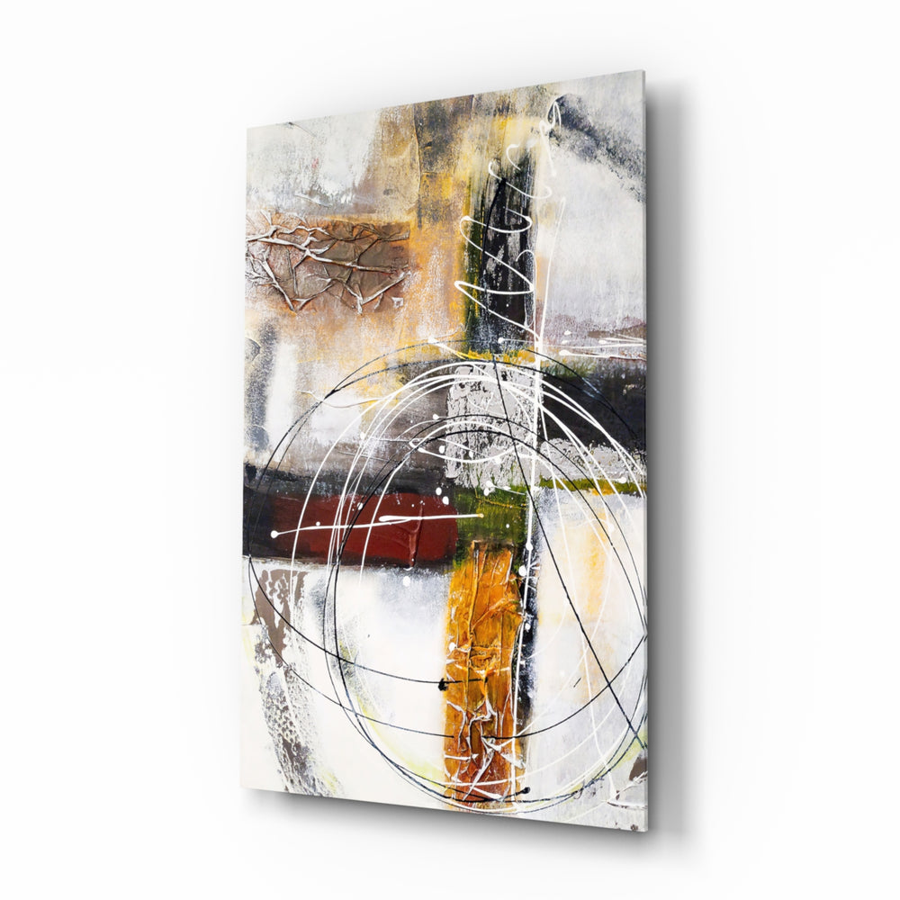 Mixed-media-expressionist panel bringing bold drama to a contemporary hallway