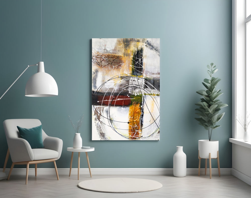 Abstract panel adding editorial mood to a living room