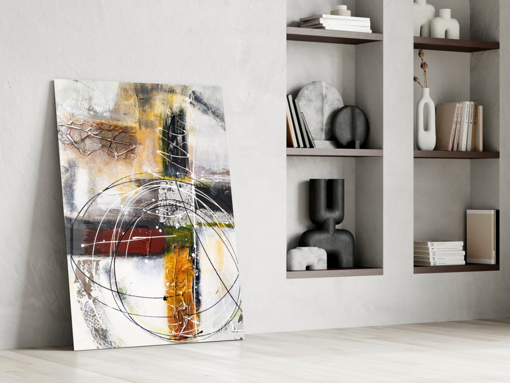 Abstract artwork anchoring a wall with bold modern palette