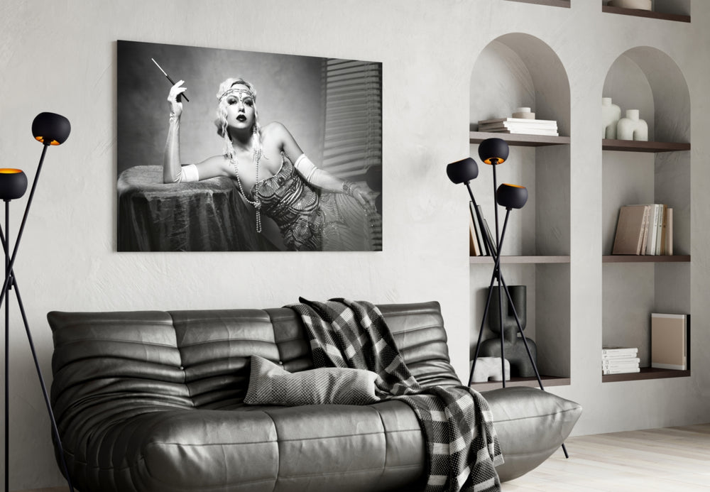 Roaring 20s panel adding editorial mood to a bedroom