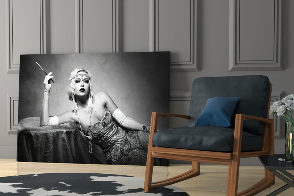 Roaring 20s artwork anchoring a wall with glamorous vintage palette