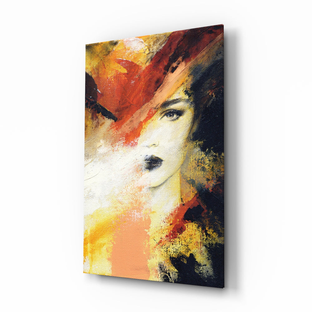 Expressionist-portrait panel bringing bold drama to a contemporary lounge