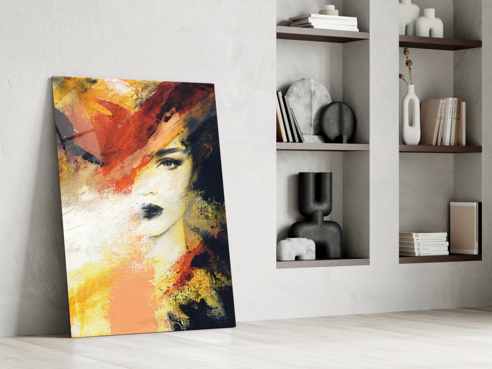 Women's artwork anchoring a wall with bold expressive palette