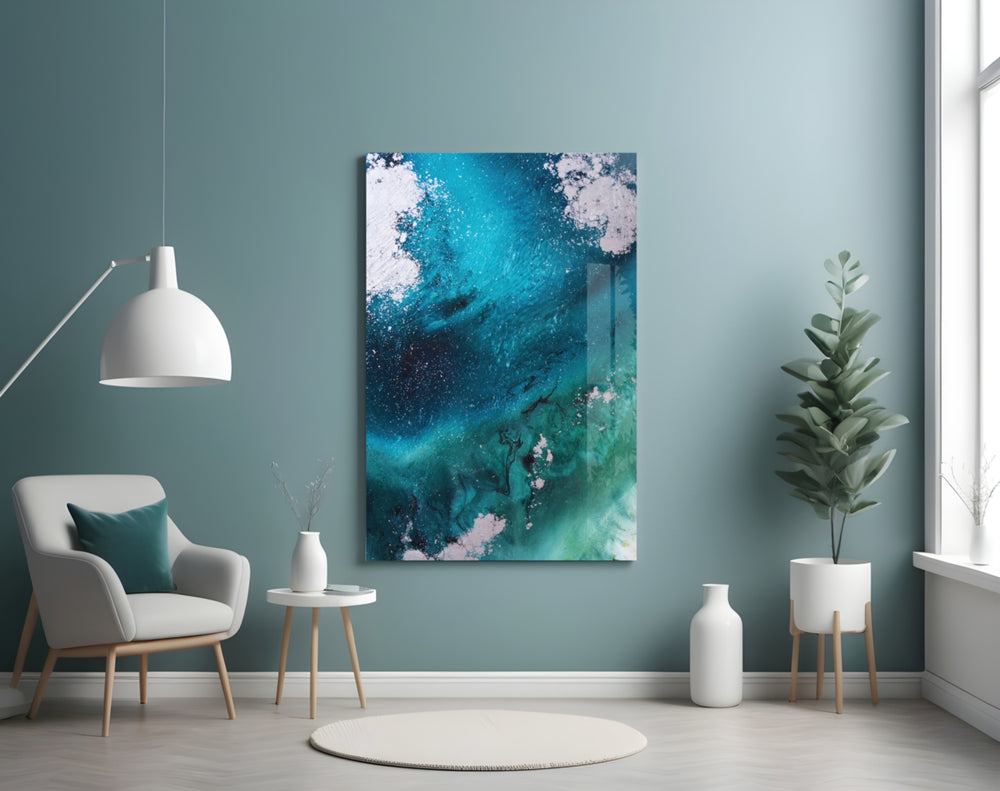 Colors of Abstraction panel adding editorial calm to a bathroom