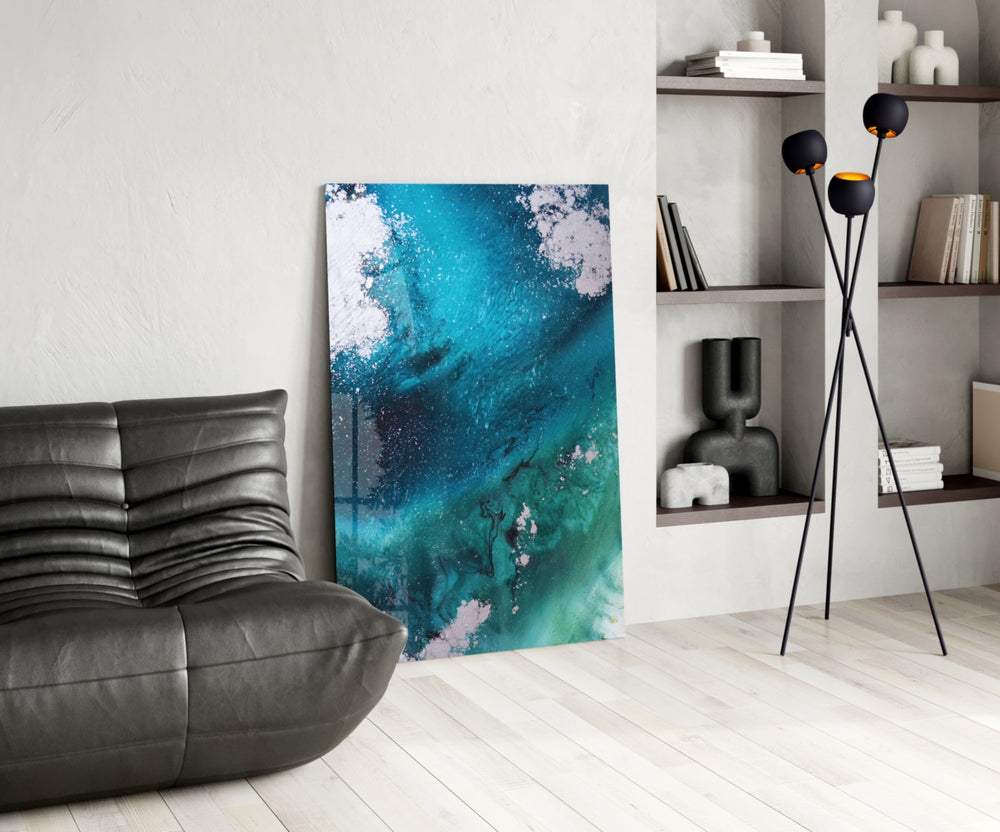 Colors of Abstraction glass print enhancing a bedroom with cinematic mood